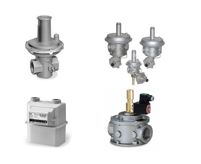 Regulators, Ball valves, Gas meters, Solenoid valves